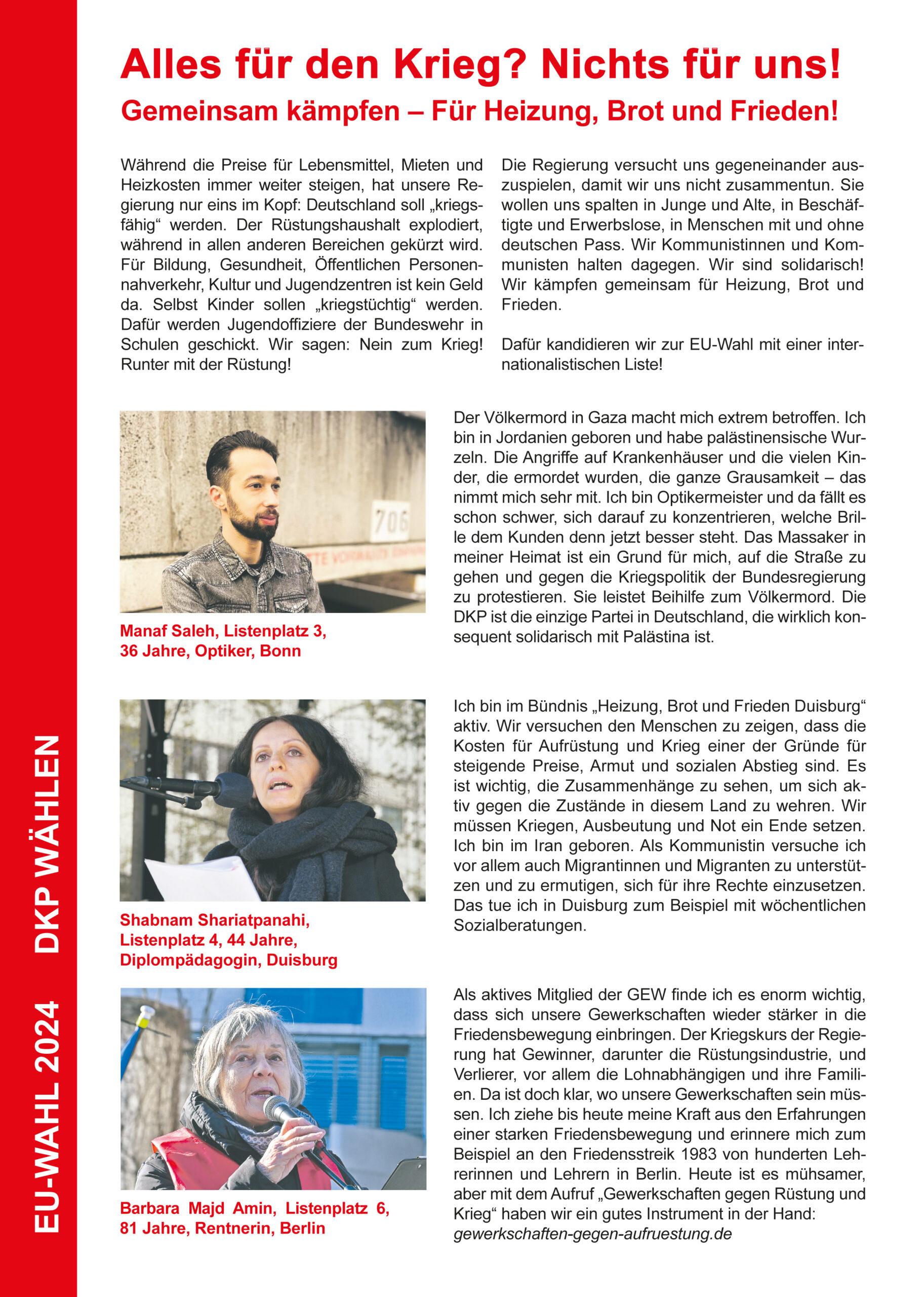 DKP-Information EU-Wahl 2024: Alles für den Krieg? Nichts für uns! (PDF, 3.27 MB) DKP-Information EU-Wahl 2024: Alles für den Krieg? Nichts für uns! (PDF, 3.27 MB)